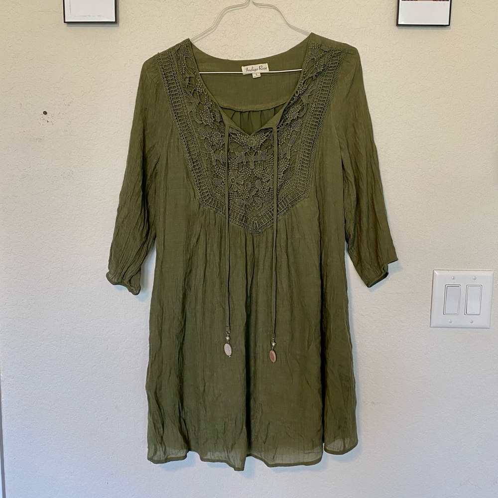 Indigo Rose green embroidered mini dress, size L
